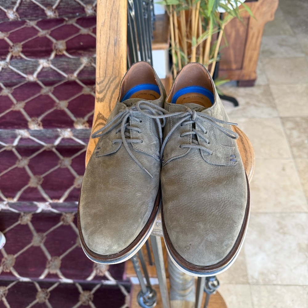 CLARKS MALWOOD men’s olive green slip on lace up suede shoe size 9 1/2 W - Picture 7 of 11